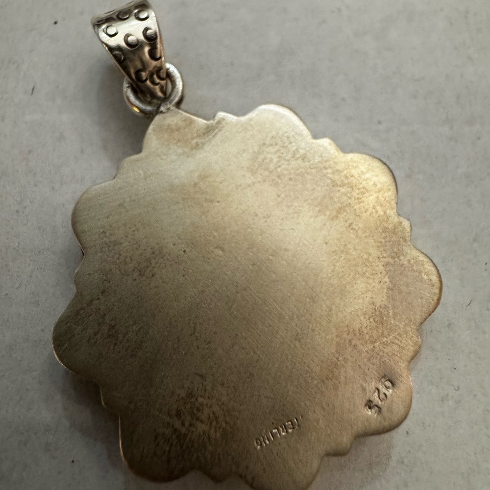 Sterling Silver and White Buffalo Native Floral Pendant - Picture 3 of 6